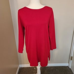 Cable & Gauge rayon/polyester sweater with peekaboo sleeves embellished w/gold